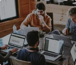 Custom software development team working together